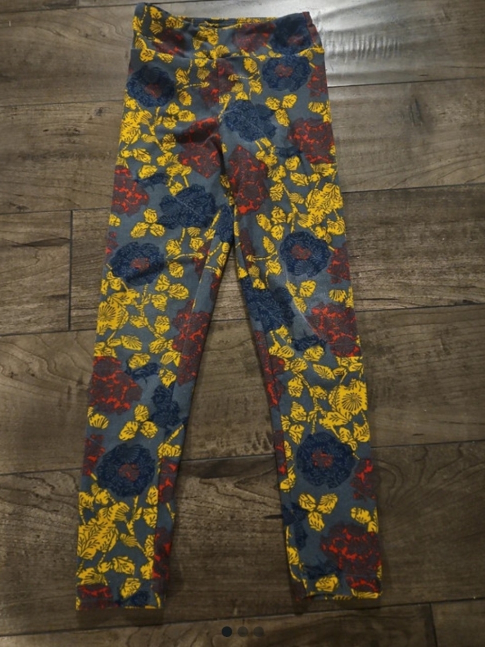 Lularoe Youth Girls Floral Leggings - Gray, Yellow, Blue & Red